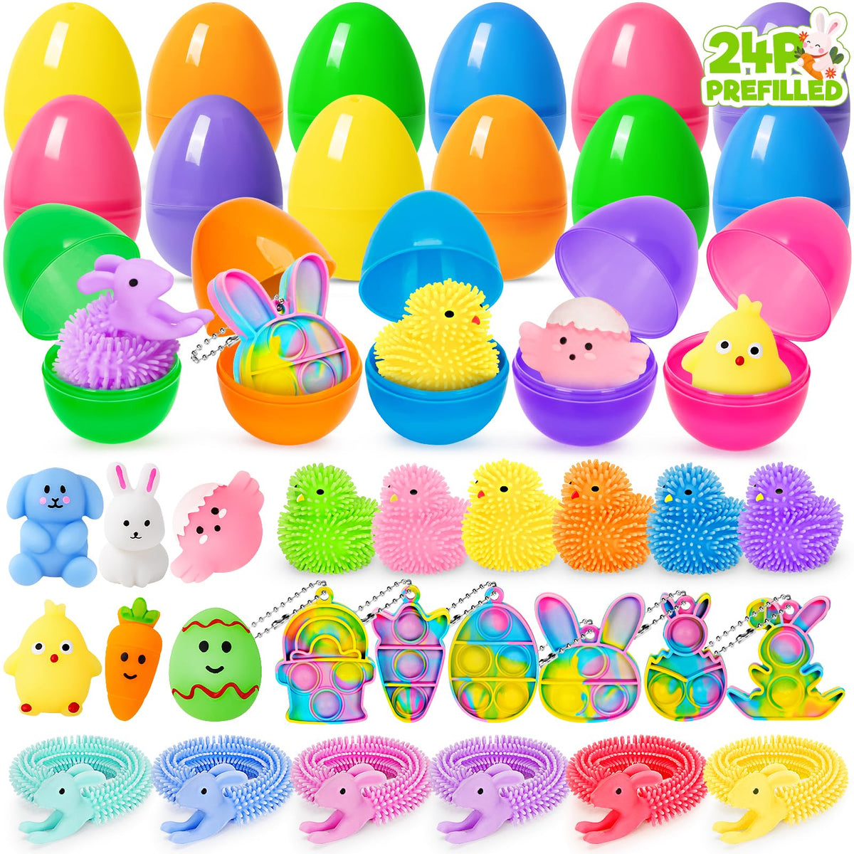 Birebebys 24-pack prefilled Easter eggs for easy hunts and party gifts.