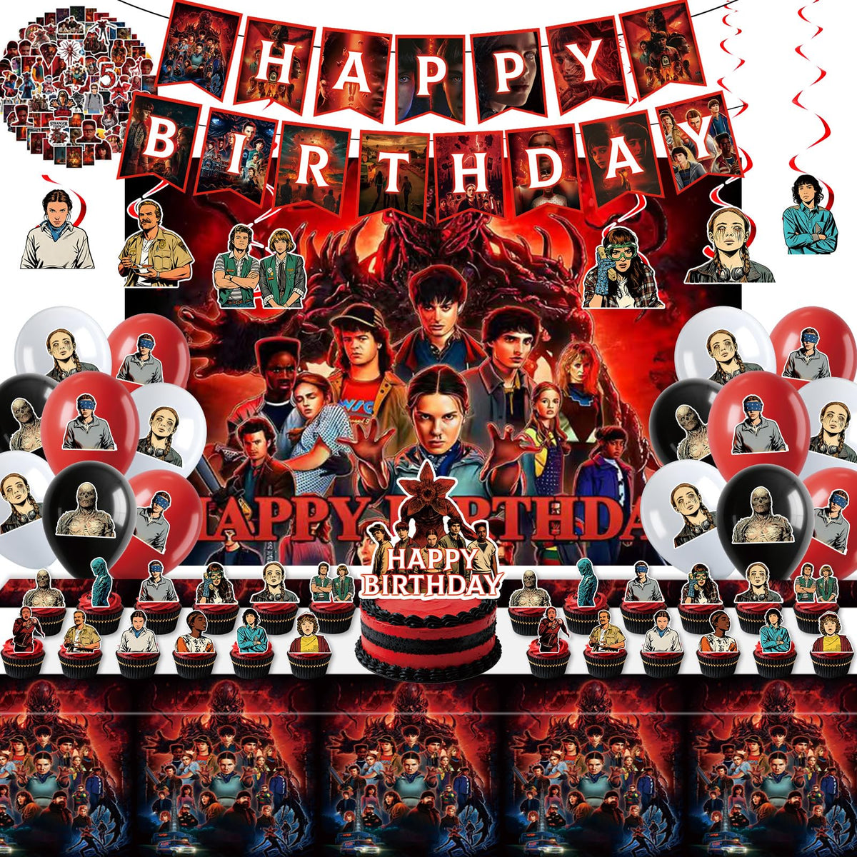 Birthday Party Decorations Kit backdrop creates a vibrant focal point for celebrations.