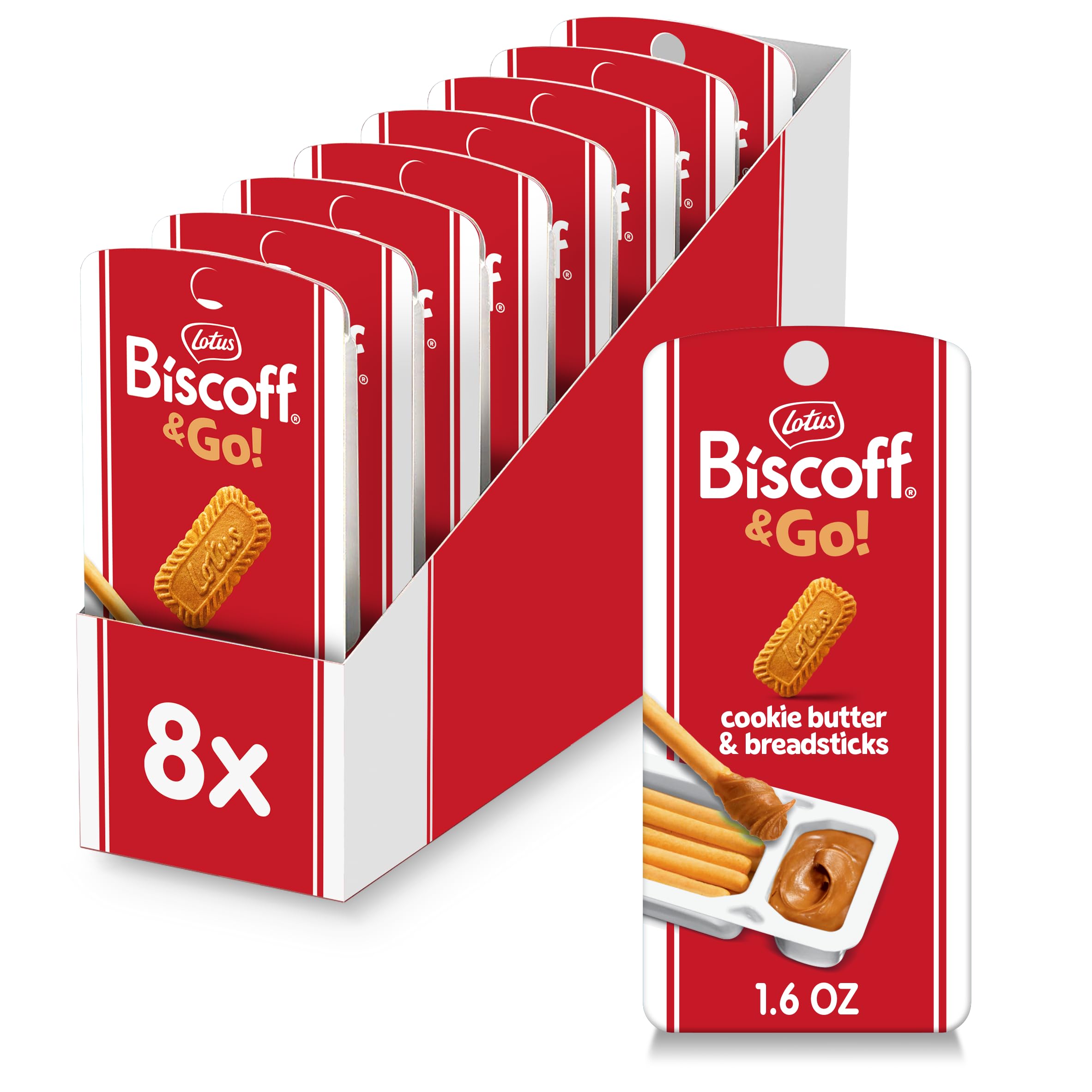Biscoff Go cookie butter and breadsticks ready for dipping on the go.