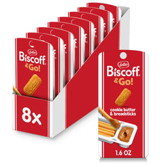 Biscoff Go cookie butter and breadsticks ready for dipping on the go.