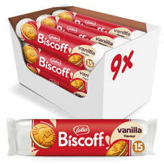 Biscoff Lotus Vanilla Sandwich Cookies pack – convenient 9-pack for sharing.