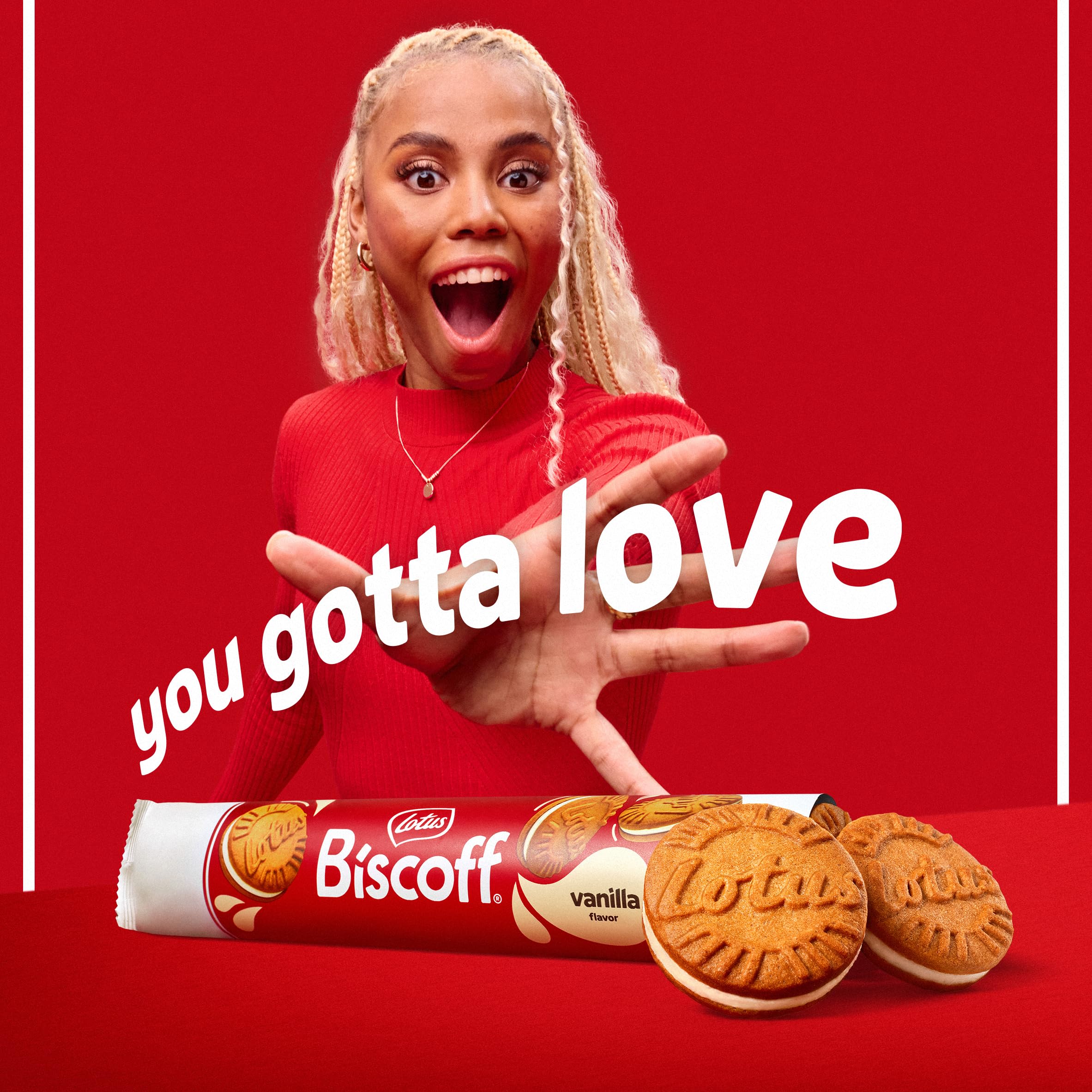 Biscoff Lotus Vanilla Sandwich Cookies on shelf – grab-and-go snack.