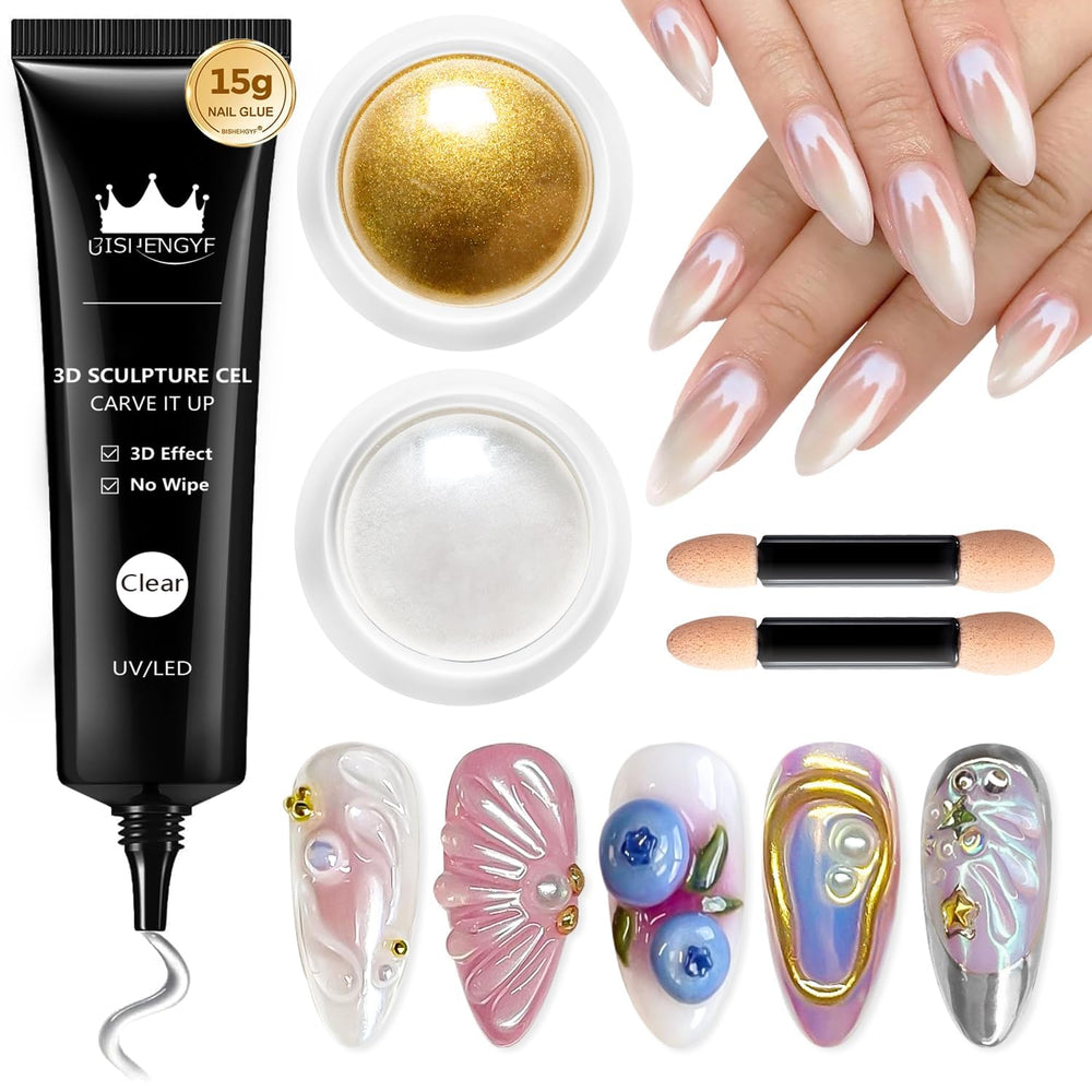 BISHENGYF 3D gel nail application demonstrating smooth sculpting for durable nail art.