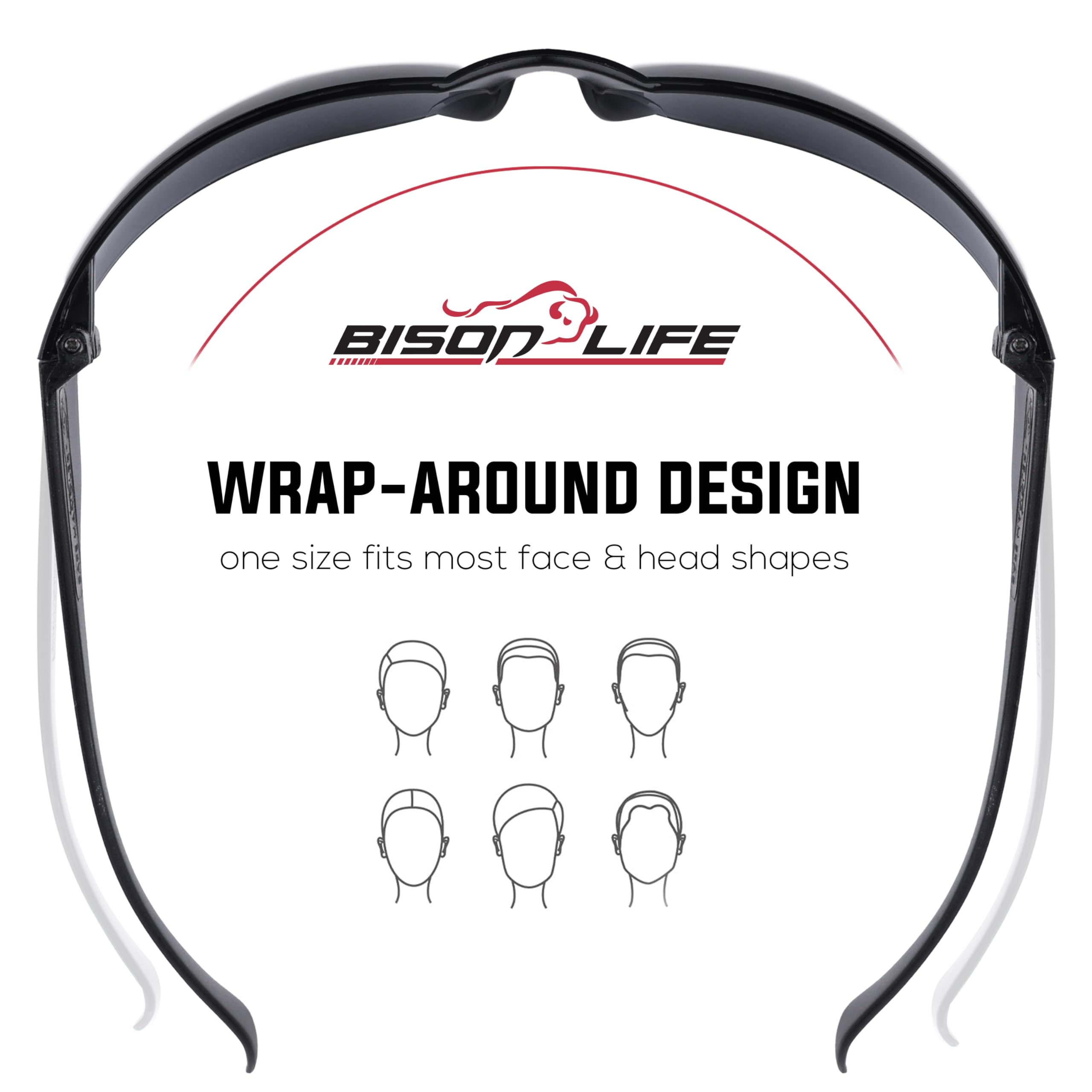 BISON LIFE color-lens safety glasses with blue-yellow-gray-black options.
