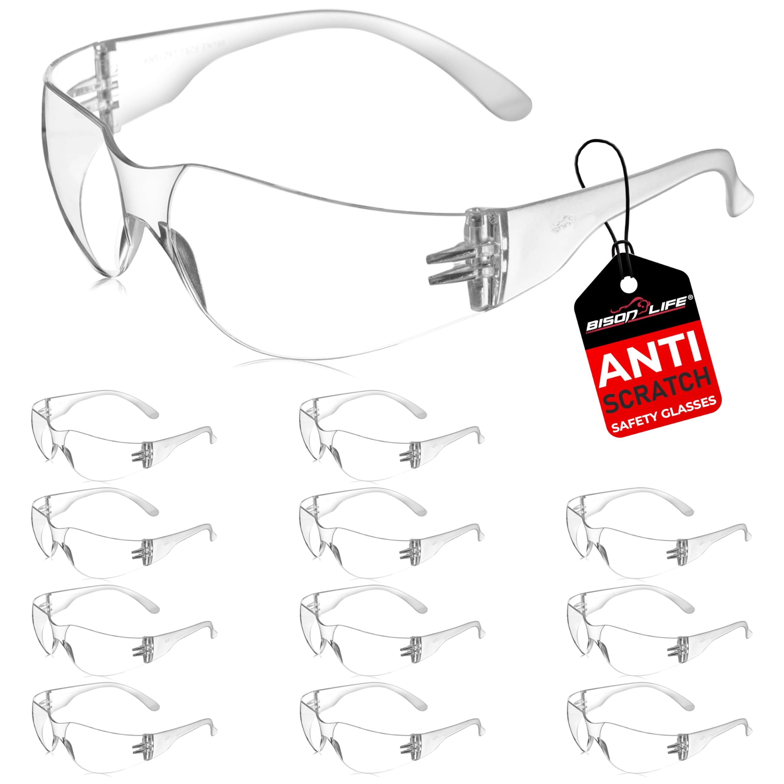 BISON LIFE safety glasses with clear lenses for clear visibility and eye protection