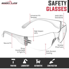 BISON LIFE safety glasses with side shields for added eye protection
