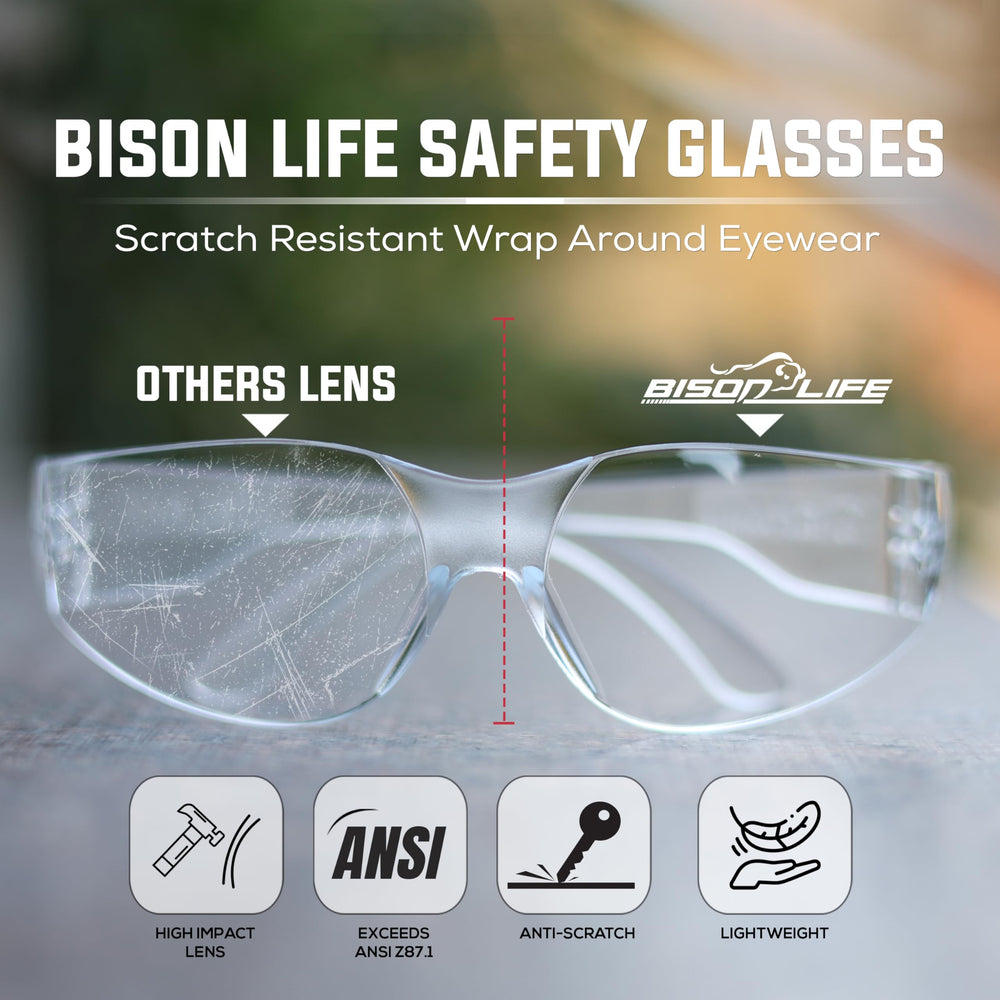 BISON LIFE wrap-around frame offers full coverage during tasks