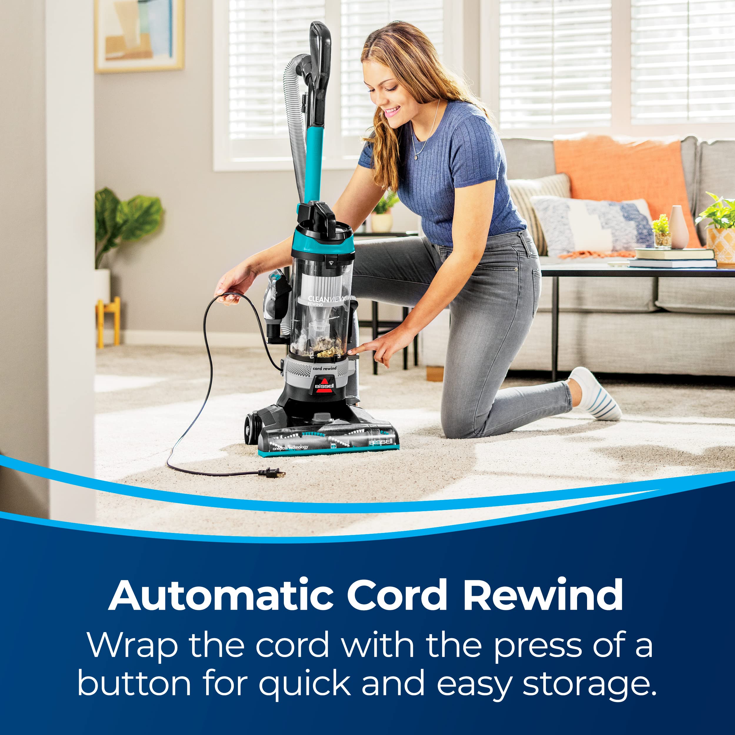 Bissell CleanView Scatter-Free design minimizes debris scattering on hard floors.