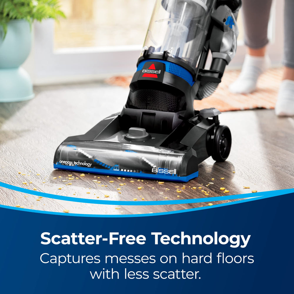Bissell CleanView Scatter-Free Technology minimizes scatter on hard floors for fast cleanup.