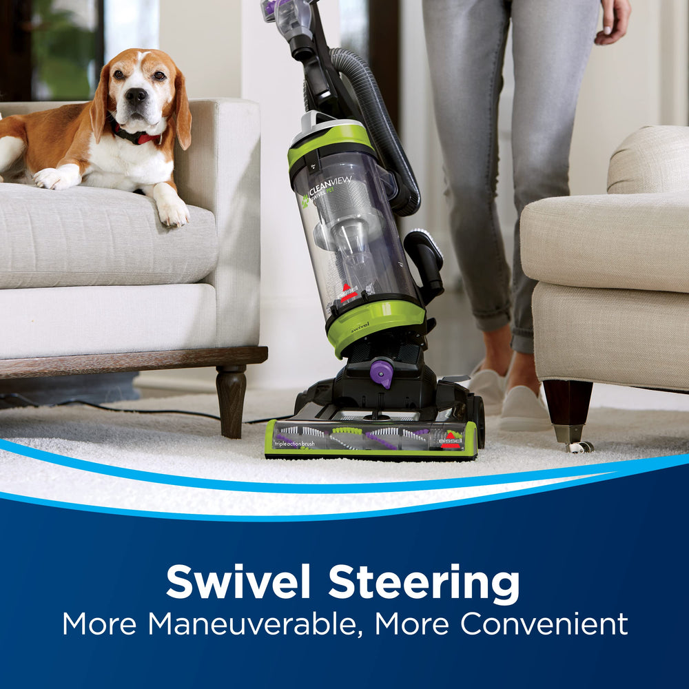 Bissell CleanView Swivel scatter-free technology reduces floor mess.