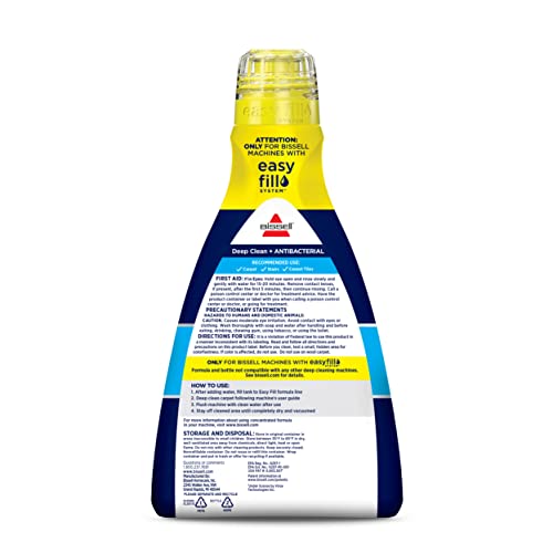 Bissell Deep Clean antibacterial formula bottle label showing usage for households with pets