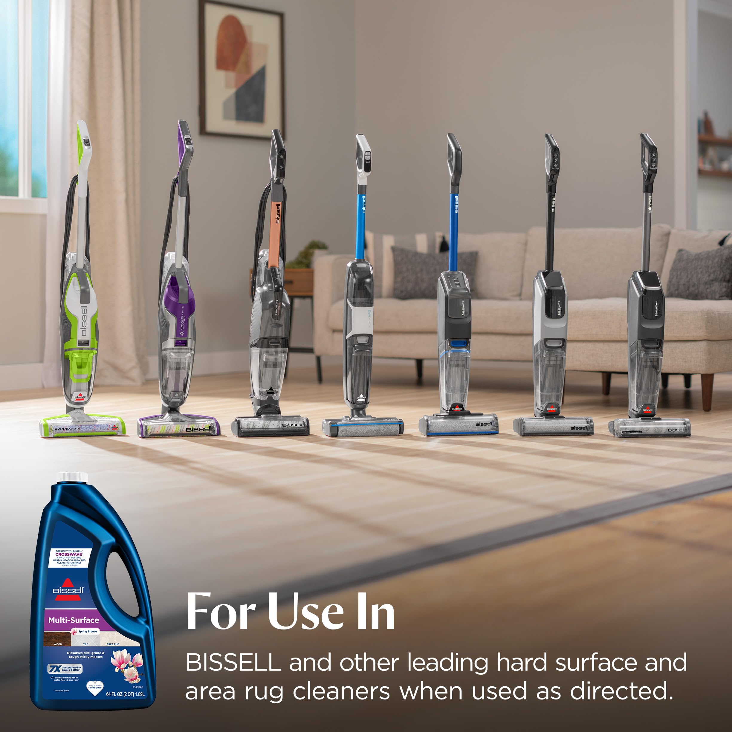 Bissell MultiSurface formula dissolves dirt and grime effectively.