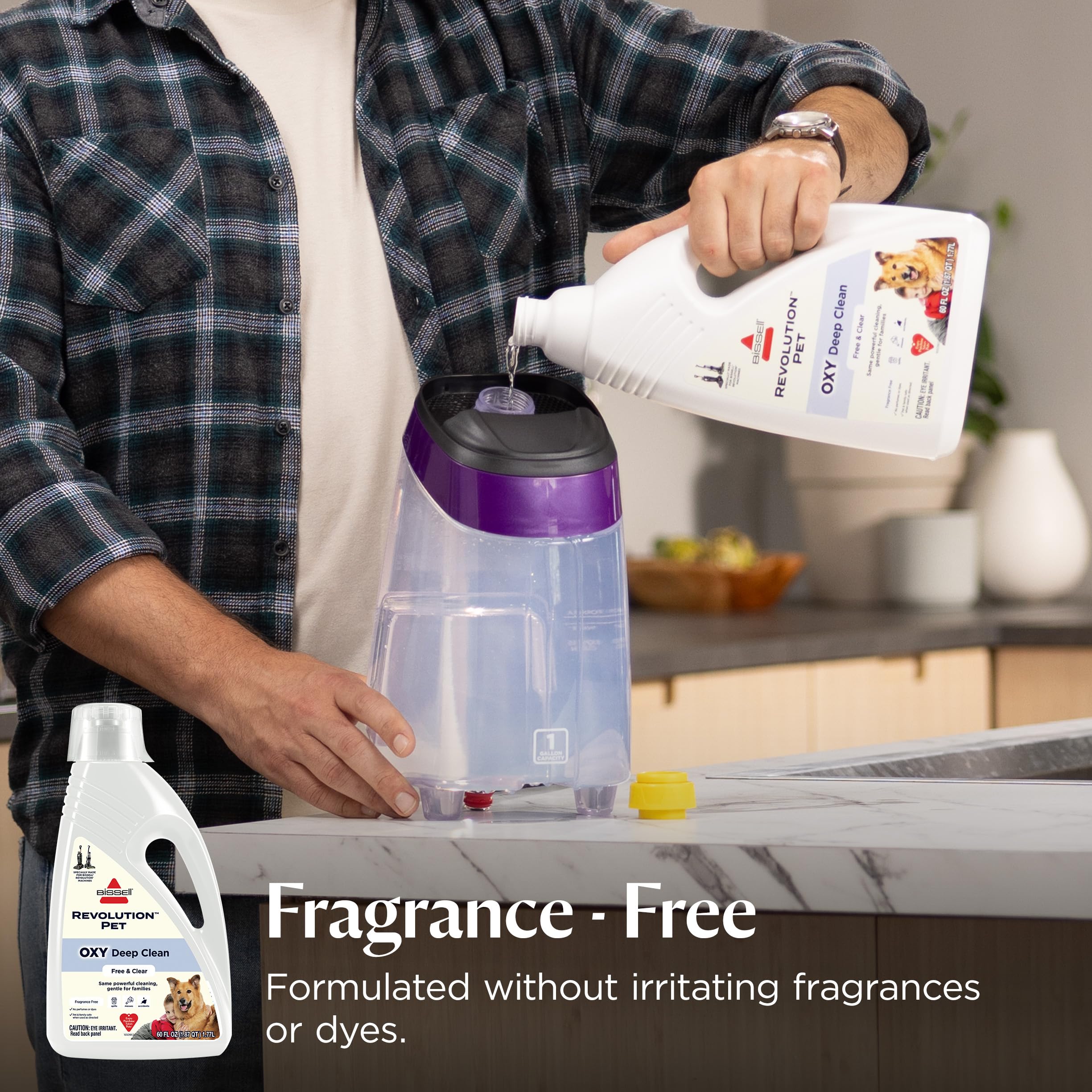 BISSELL Free & Clear OXY action illustration suggesting stain removal power