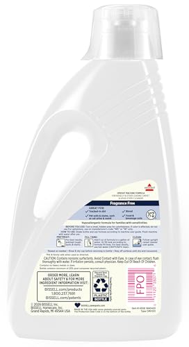 BISSELL Free & Clear OXY label closeup showing fragrance-free hypoallergenic formula