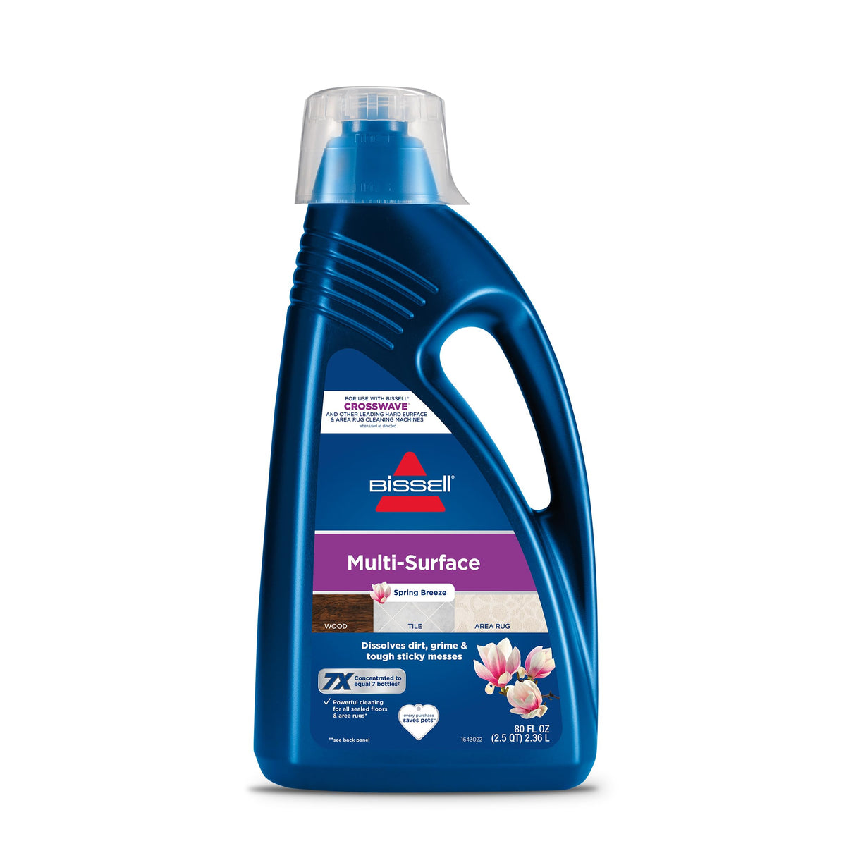 Bissell Multi-Surface Solution dissolves dirt during CrossWave cleaning for a brighter floor