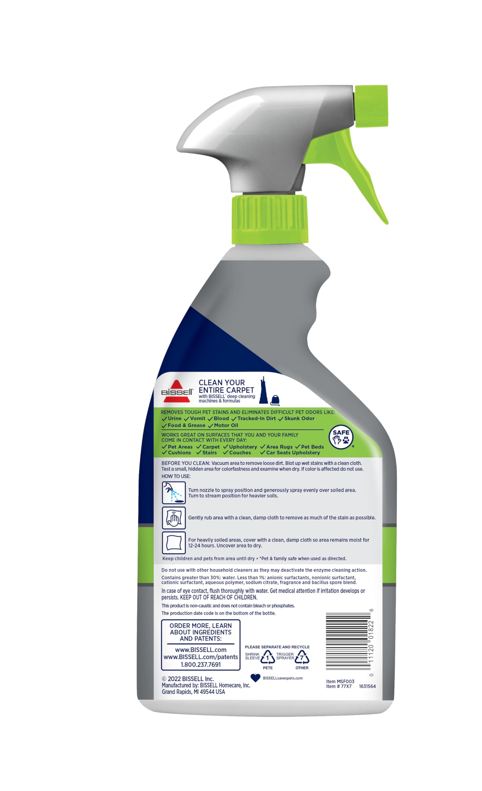 Bissell Pet Pro 2-pack bottle close-up highlights enzyme action for stains