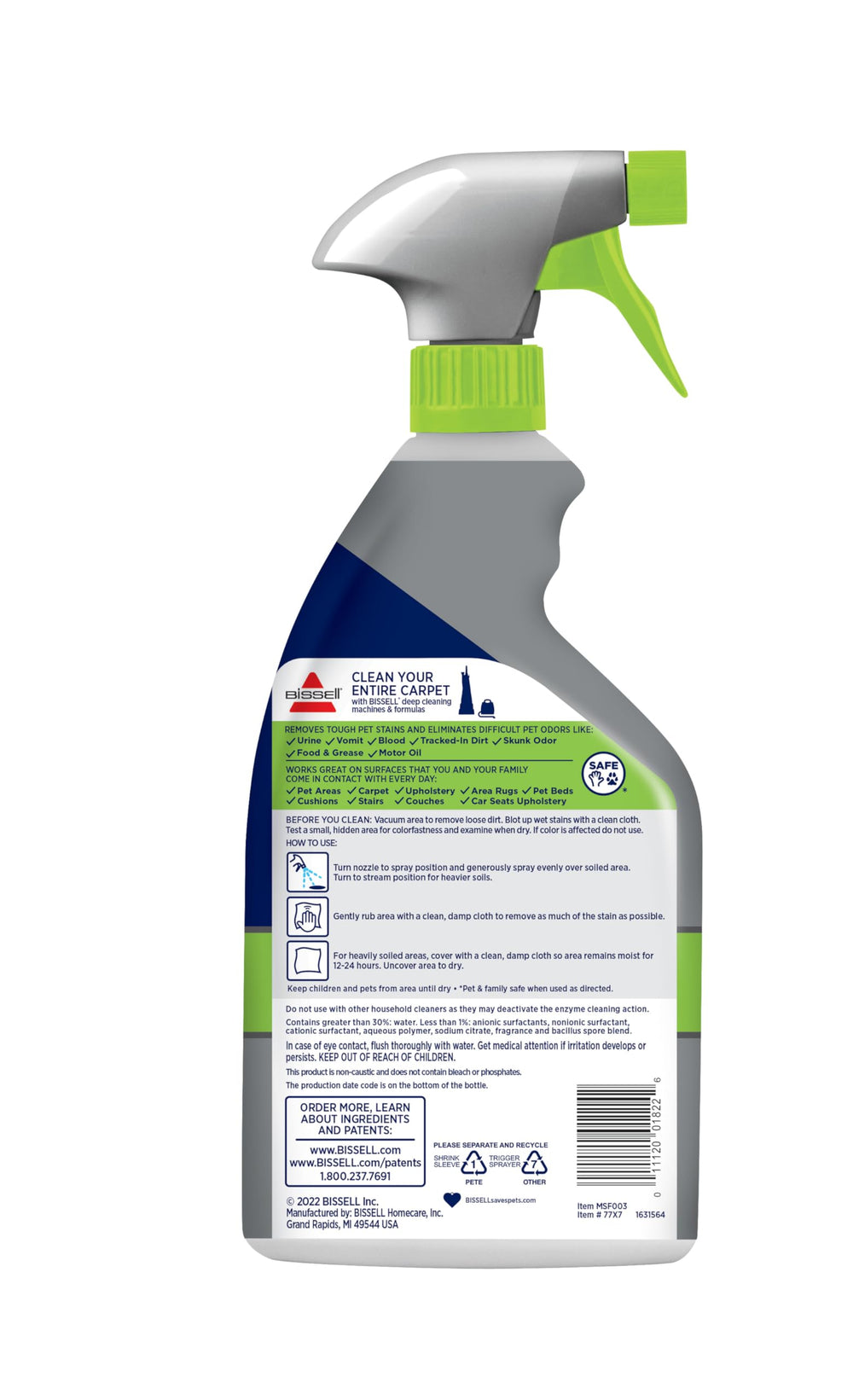 Bissell Pet Pro 2-pack bottle close-up highlights enzyme action for stains