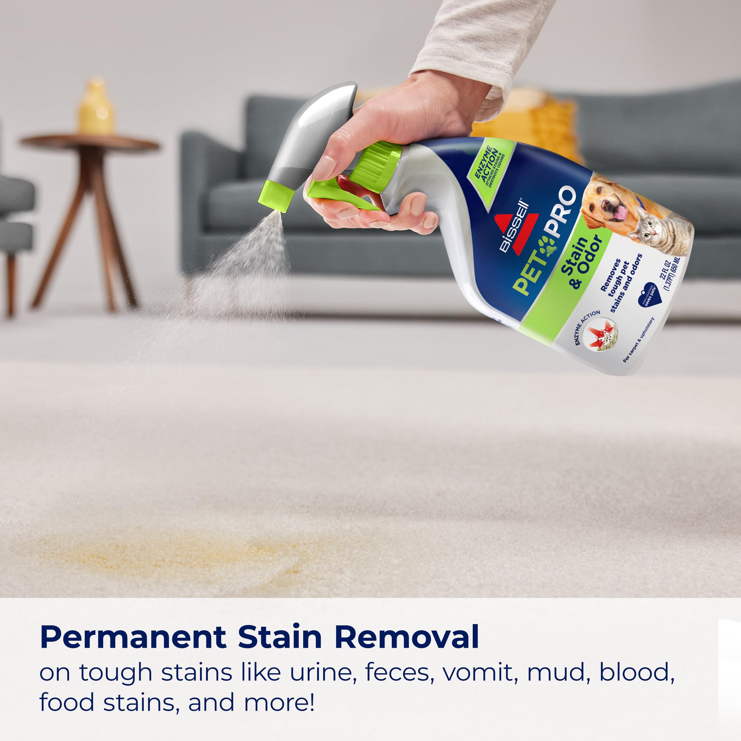 Bissell Pet Pro 2-pack enzyme action graphic demonstrating deep-clean stain removal