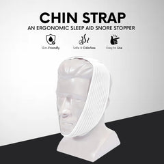 Bistras anti-snore chin strap shows a comfortable hold that may reduce mouth breathing while resting.