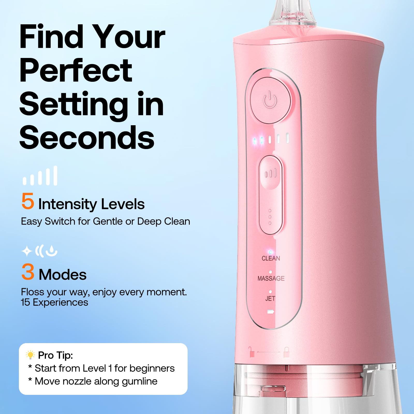 Bitvae Water Flosser with 360° rotating tips for thorough cleaning.
