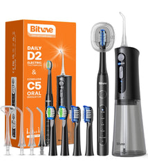 Bitvae water flosser and toothbrush front view, compact kit for efficient daily cleaning.
