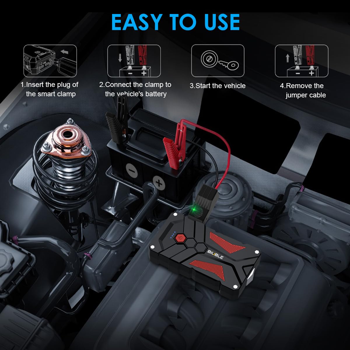BIUBLE Jump Starter cables with smart safety features