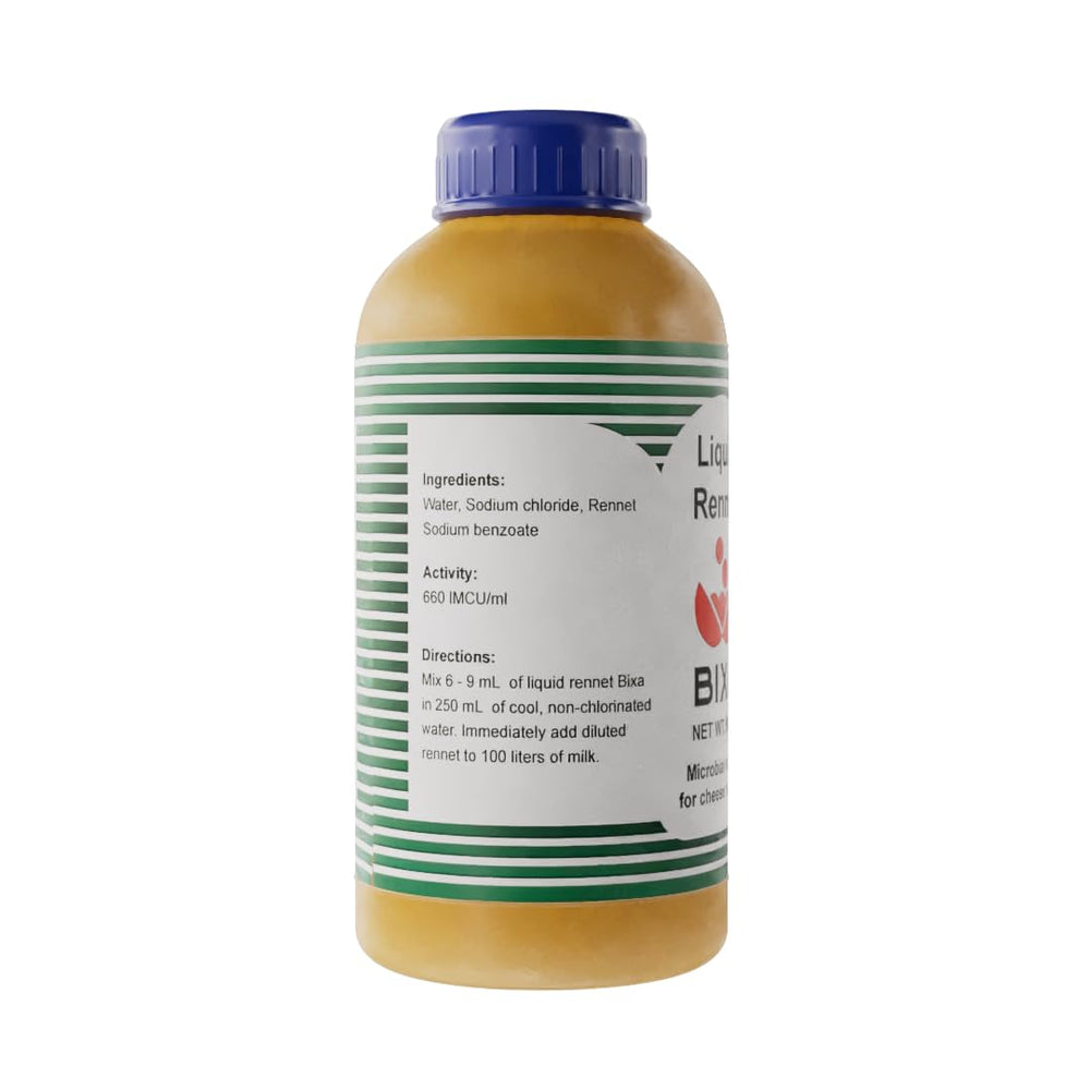 Bixa rennet label close-up highlighting non-GMO and vegan features