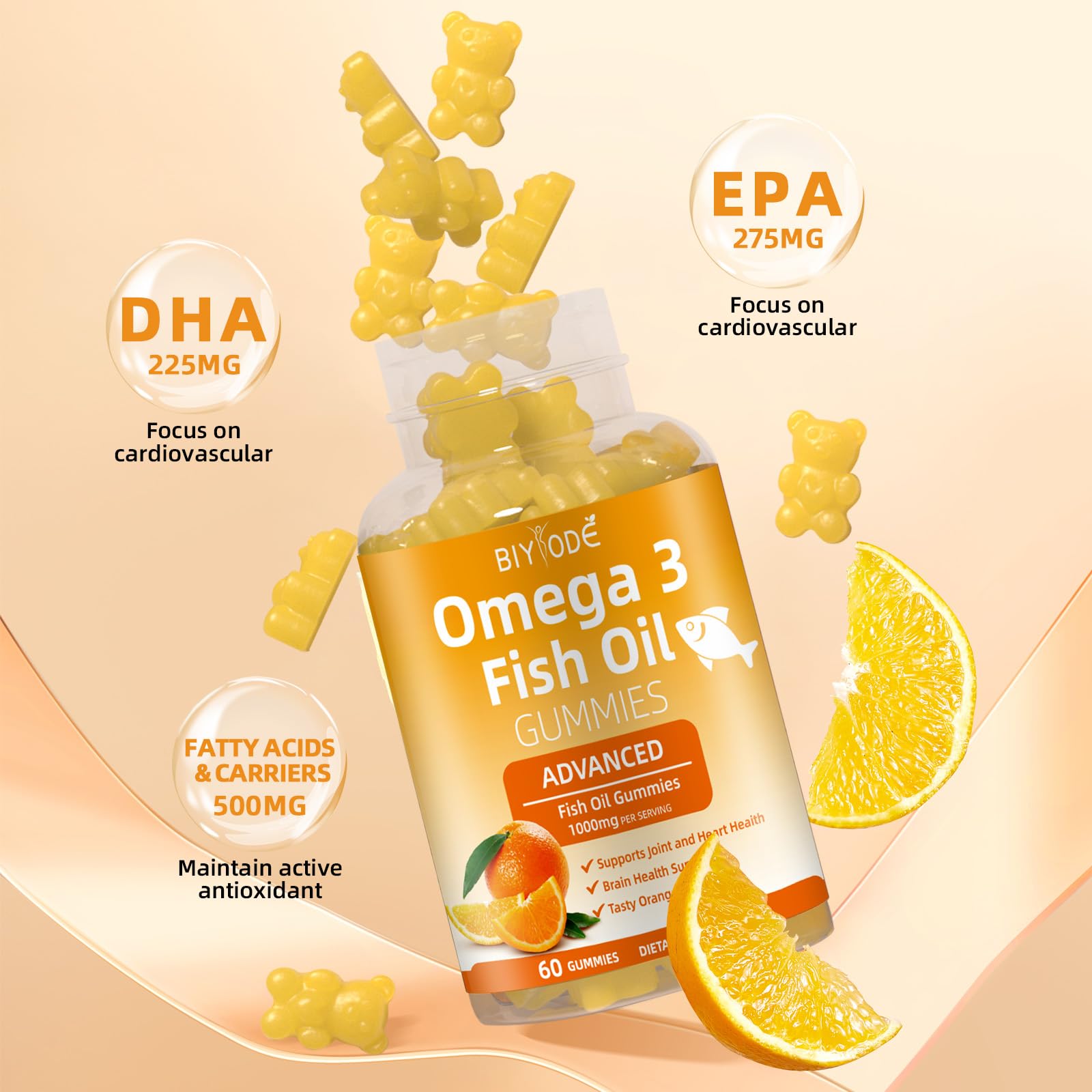 BIYODE Omega-3 gummies heart health concept supporting daily vitality.