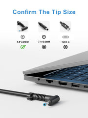 BIYTC 200W blue tip connector detail, compatible with HP gaming laptops.