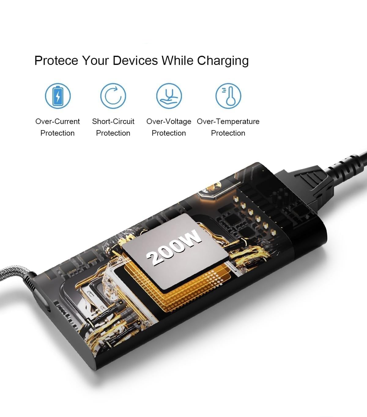 BIYTC 200W charger with included AC power cord for instant setup.