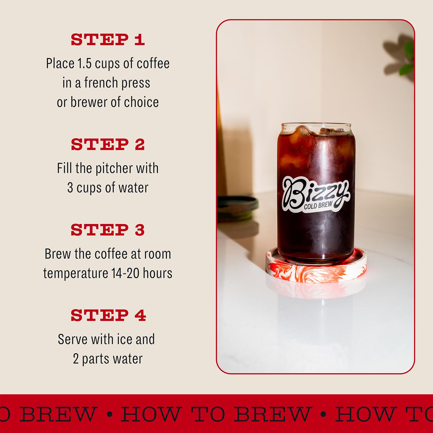 Bizzy Organic Cold Brew brewing setup shows flexible methods to brew your way.