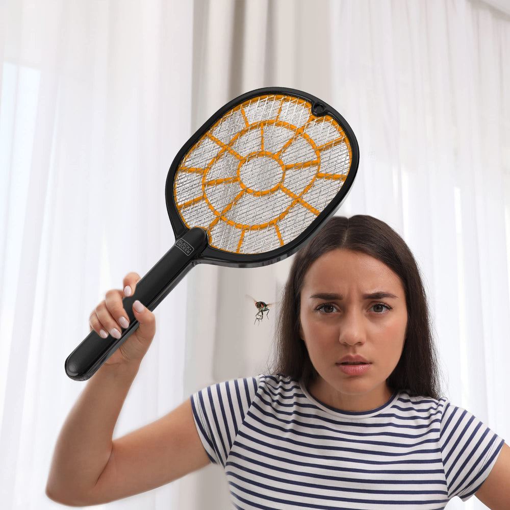 BLACK+DECKER bug zapper racket battery compartment shows cordless convenience.