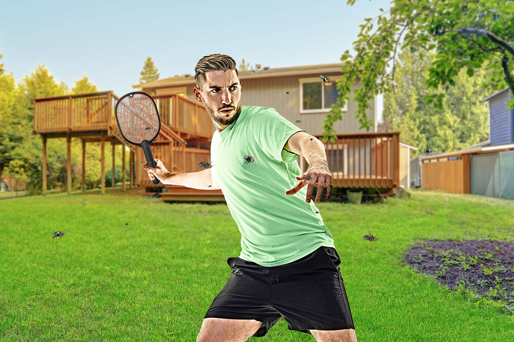 BLACK+DECKER bug zapper racket safety grid reduces shock exposure during use.