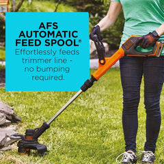 BLACK+DECKER LST522 extended battery powering longer mowing sessions