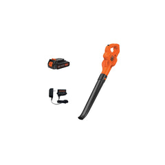 BLACK+DECKER cordless leaf blower with battery and charger ready for quick yard cleanup.