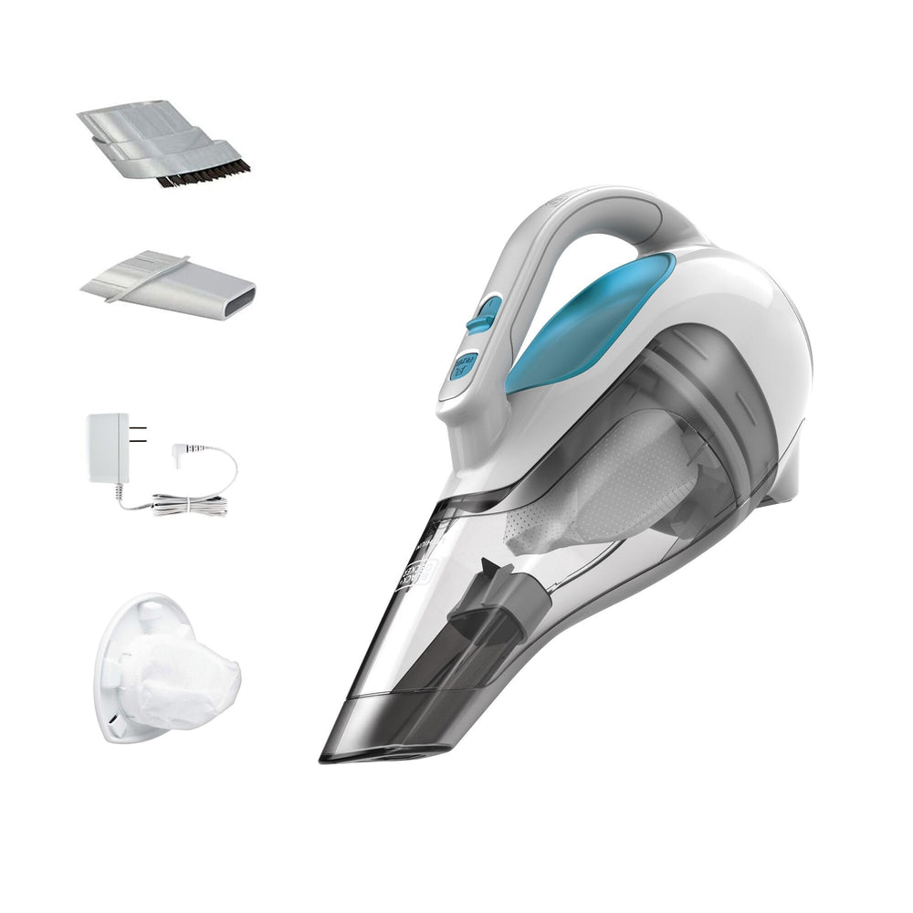 BLACK+DECKER Dustbuster wide mouth in action, easily scooping up large debris.