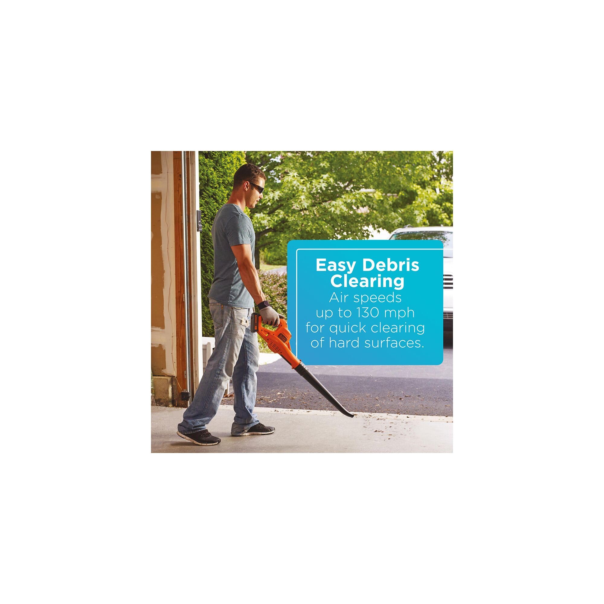 BLACK+DECKER low-noise design minimizes outdoor disturbance during use.