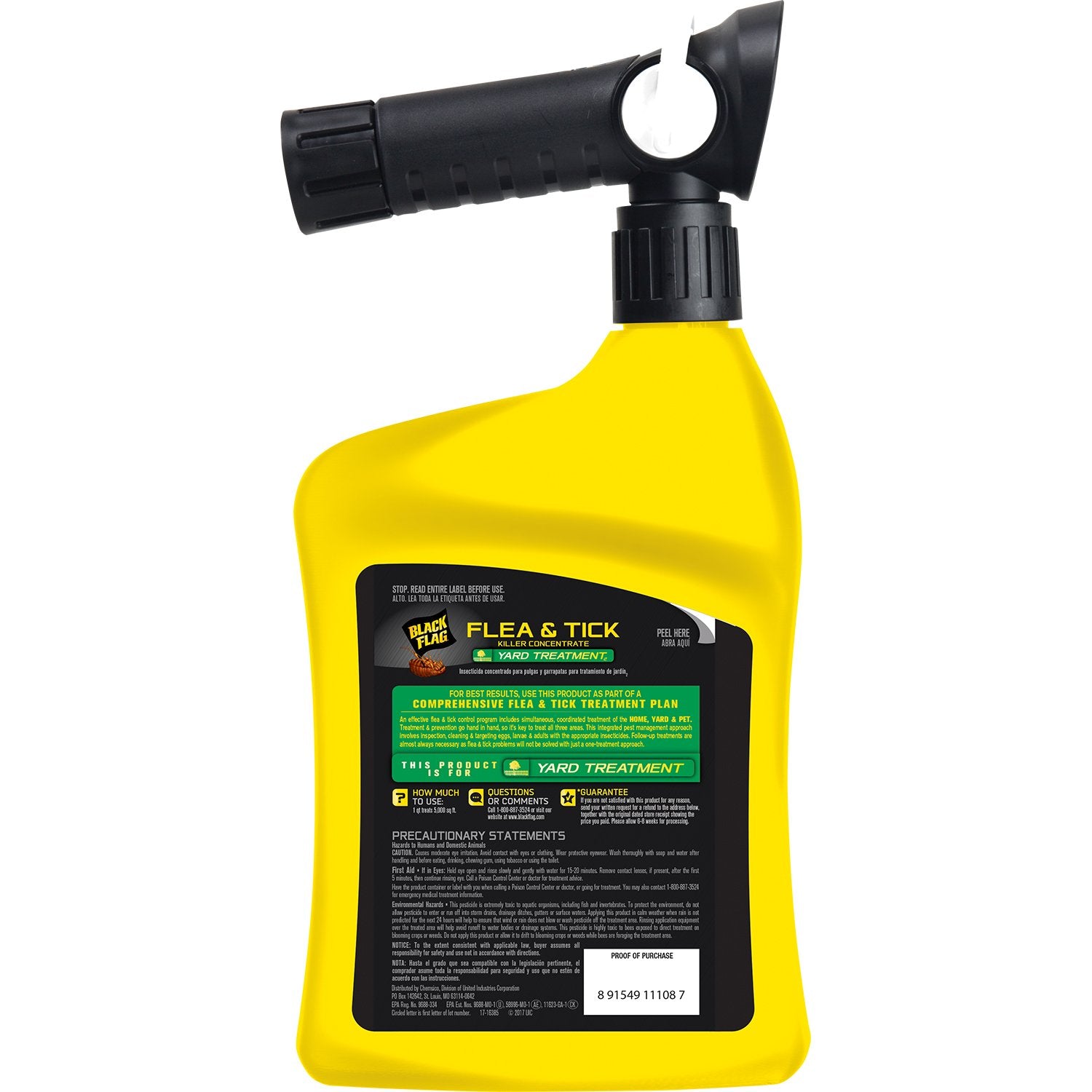 Black Flag hose-end sprayer quickflip activated for easy garden application.
