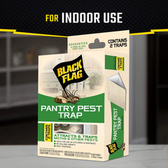 Black Flag pantry pest trap in a kitchen cabinet protecting dry foods.