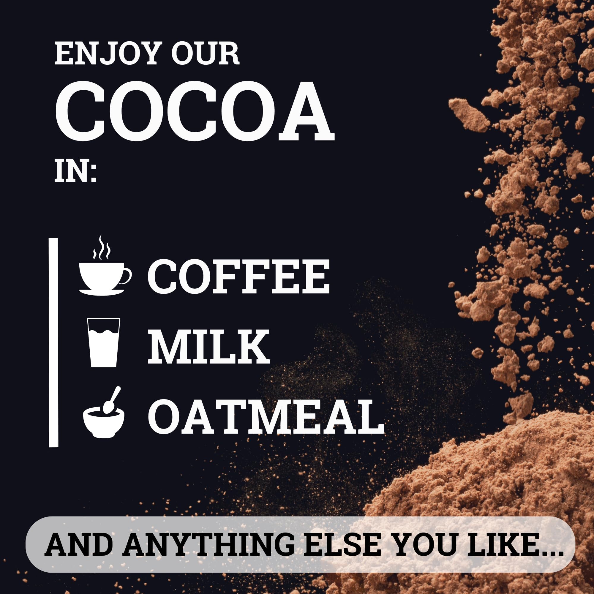 Black Forest Cocoa Powder benefits graphic highlighting flavanols and flavonoids.