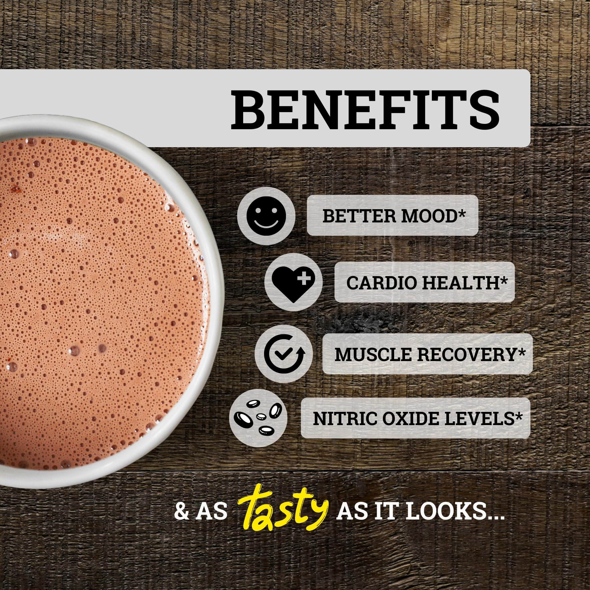 Black Forest Cocoa Powder label close-up highlighting high flavanol content.