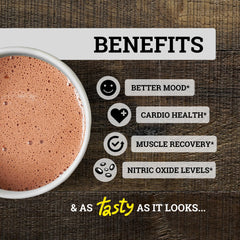 Black Forest Cocoa Powder label close-up highlighting high flavanol content.