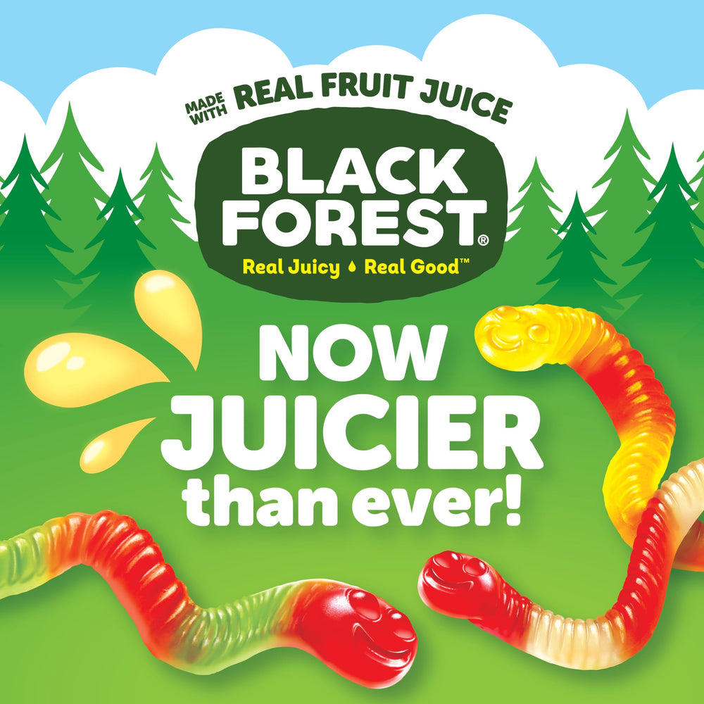 Black Forest Gummy Worms soft, juicy texture highlighted in close-up
