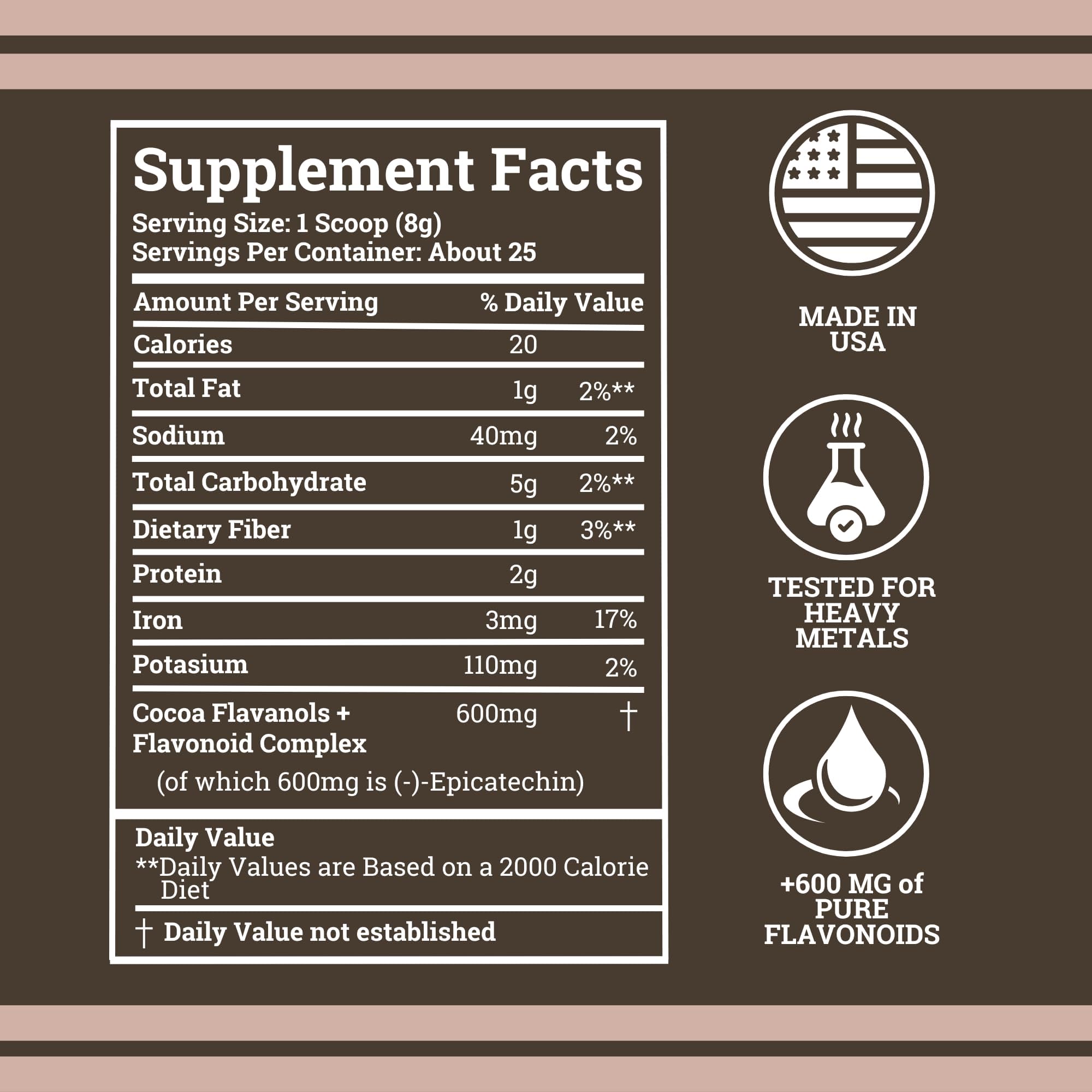 Black Forest Cocoa Powder scoop measuring a serving for daily flavanol intake.