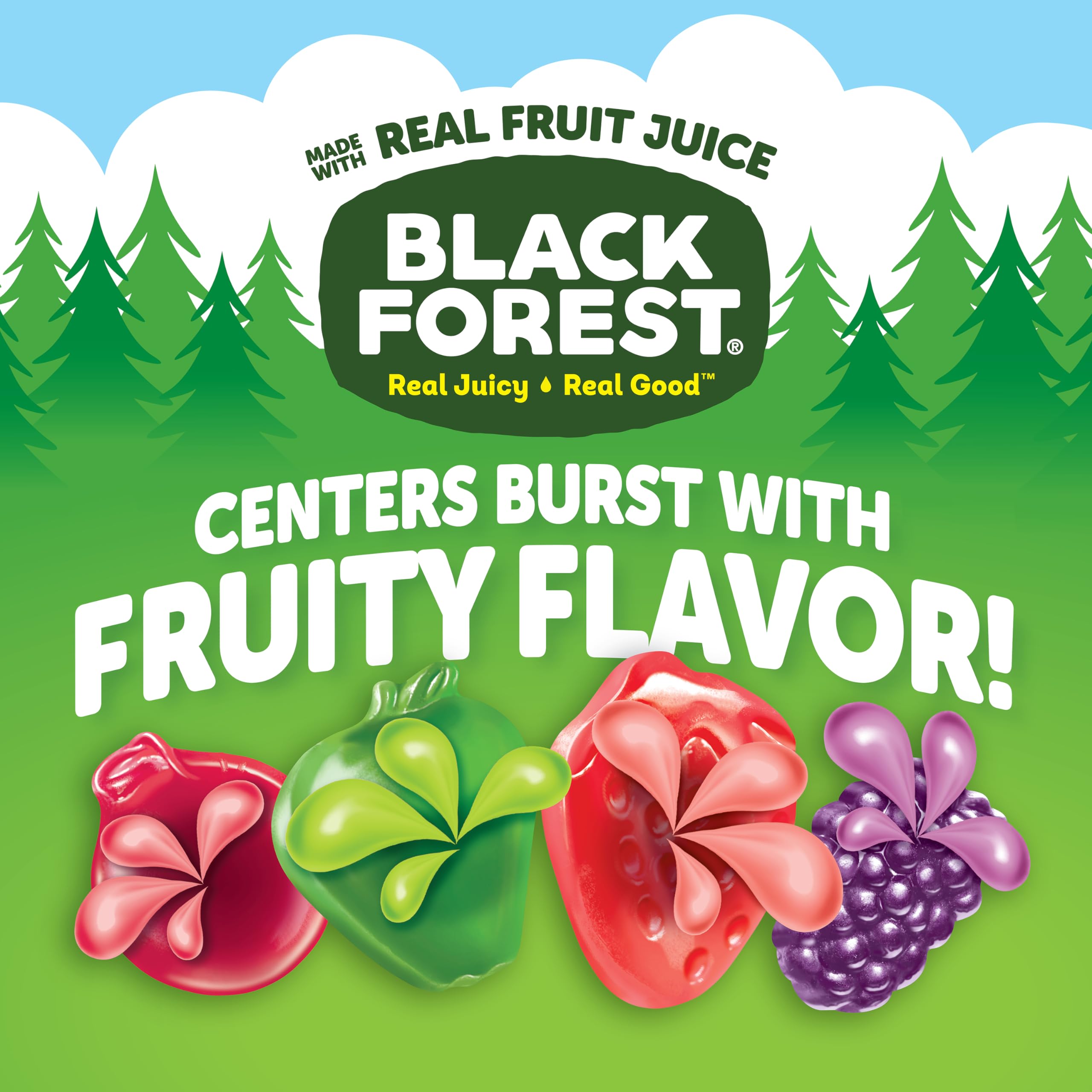 Black Forest Juicy Burst cherry flavor fruit snack visual.