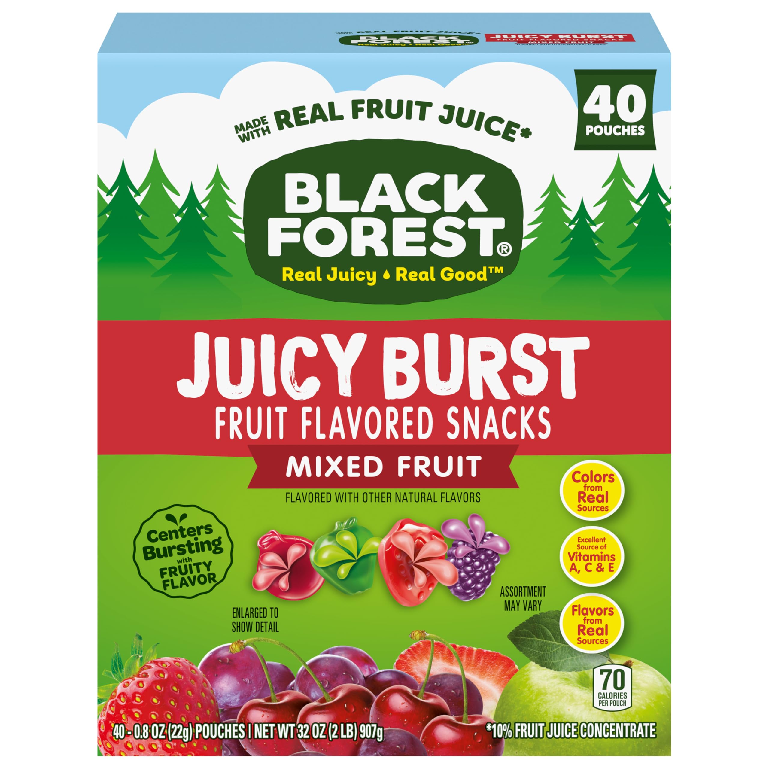 Black Forest Juicy Burst display showing a snack option for school or work