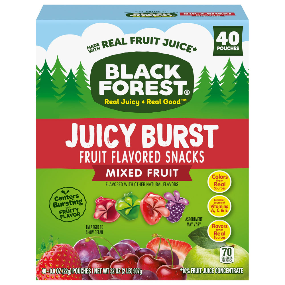 Black Forest Juicy Burst display showing a snack option for school or work