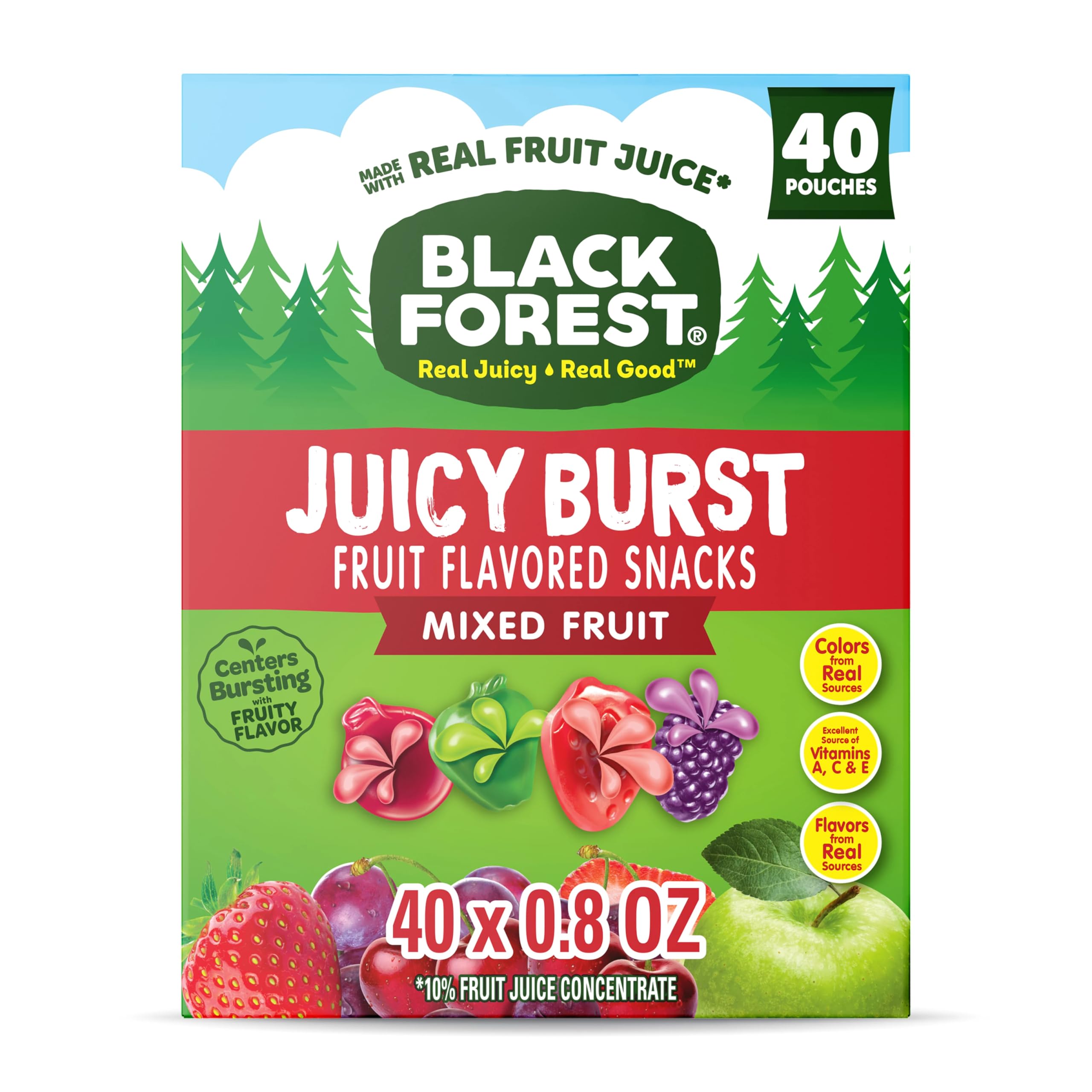 Black Forest Juicy Burst Snacks box shown for convenient on-the-go snacking