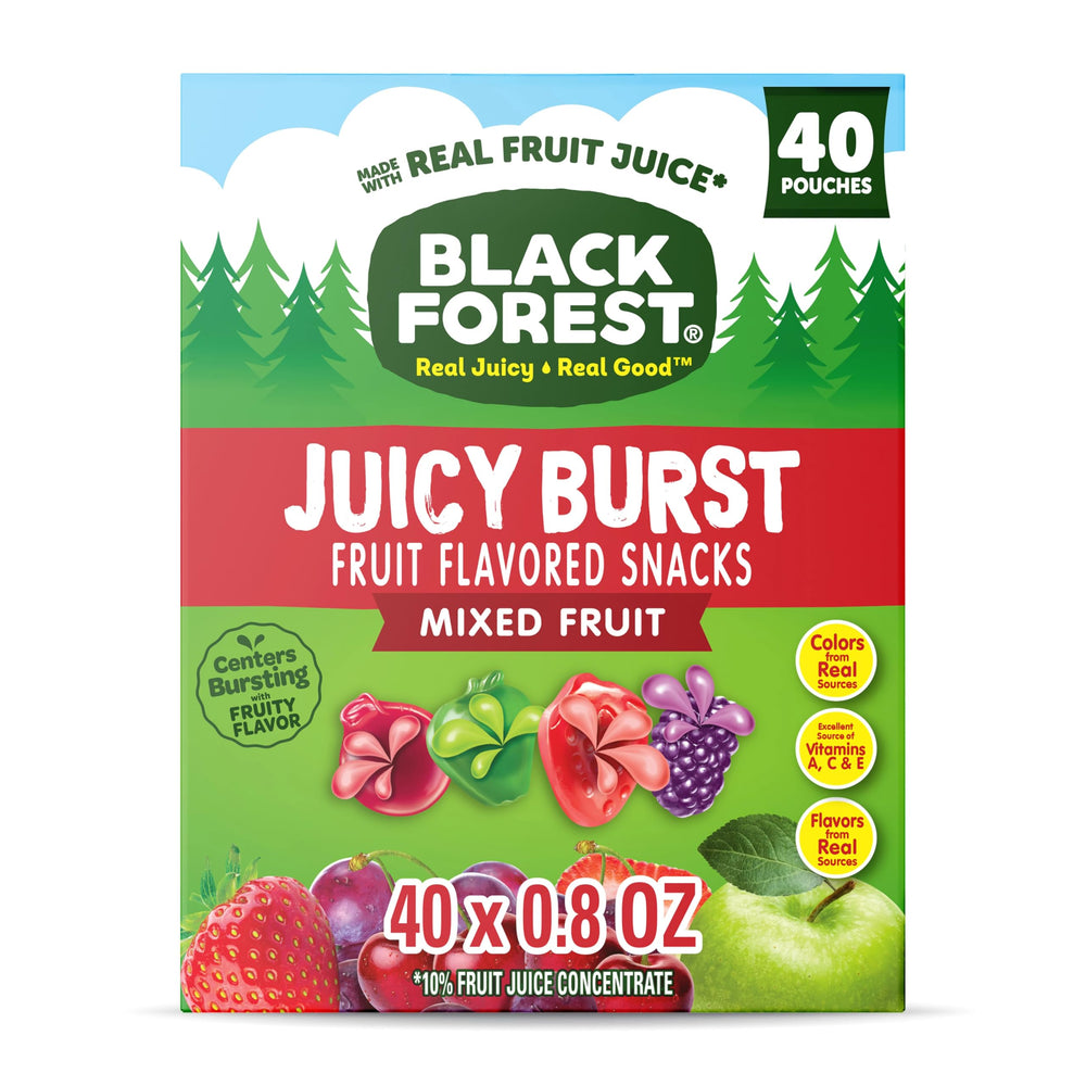 Black Forest Juicy Burst Snacks box shown for convenient on-the-go snacking