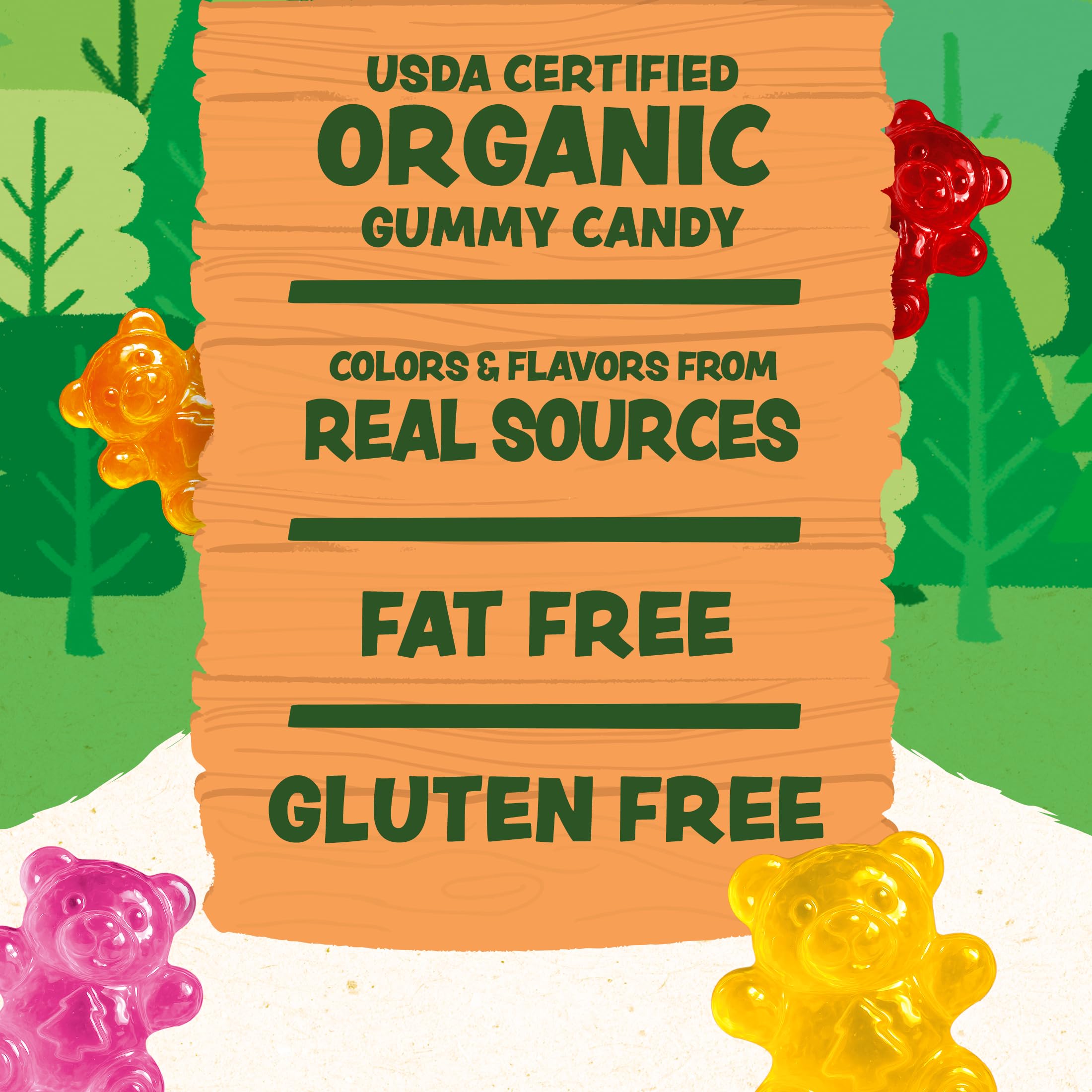 Black Forest Organic Gummy Bears apple flavor with crisp-sweet bite.